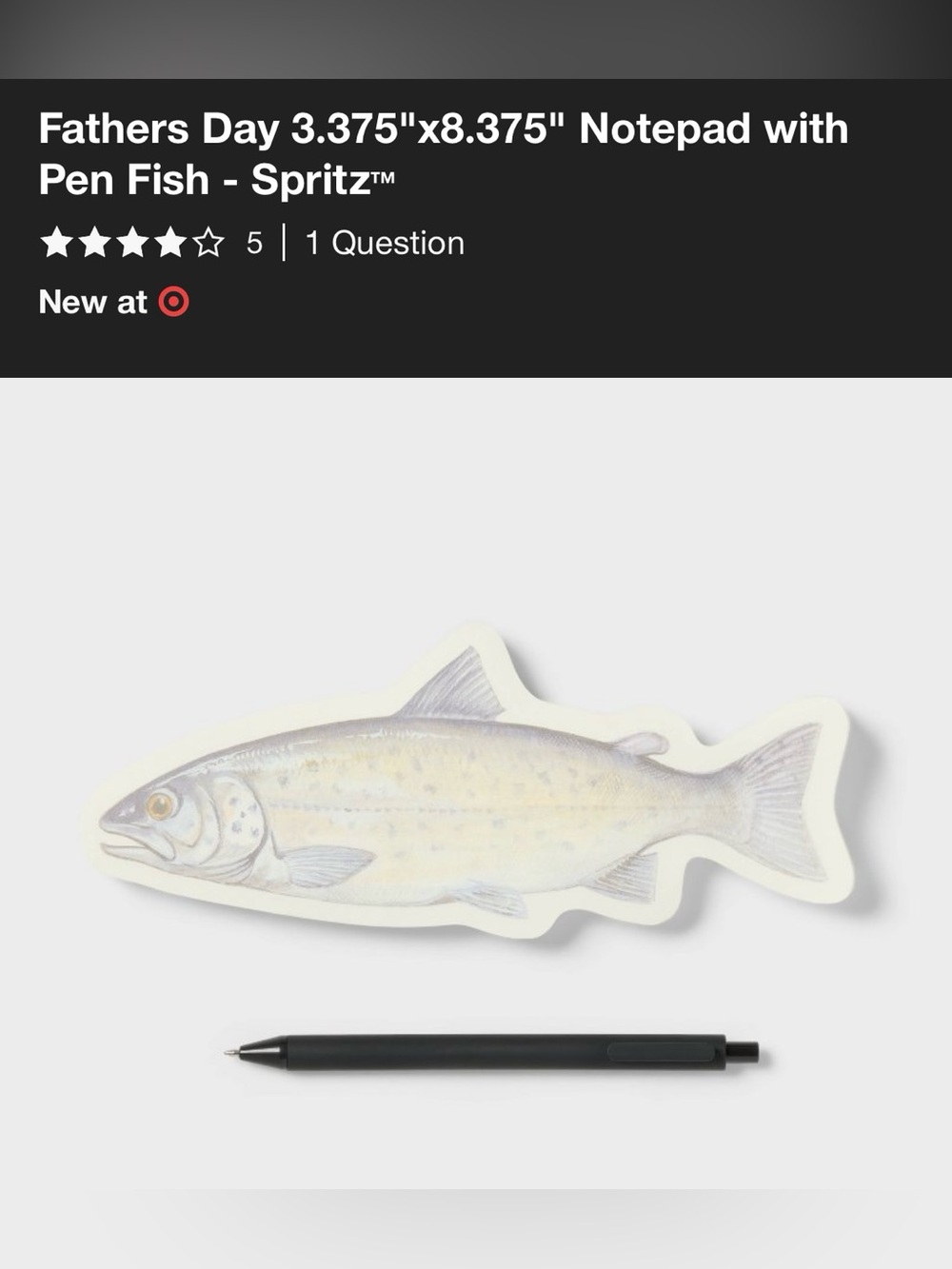 Spritz Fish-Shaped Notepad with Black Pen - White and Light Gray Fish